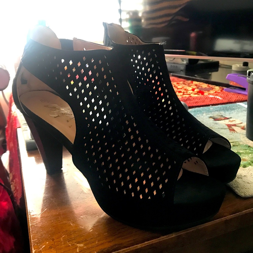 Black Faux Suede Heels